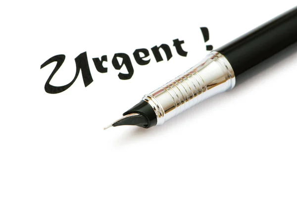 Golden pen and urgent message — Stock Photo, Image
