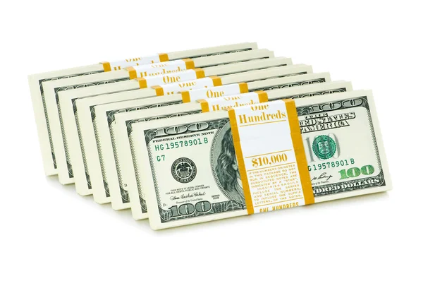 Pila di dollari isolata sul bianco — Foto Stock