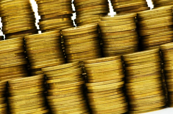 Närbild på de gyllene myntet stackarna — Stockfoto