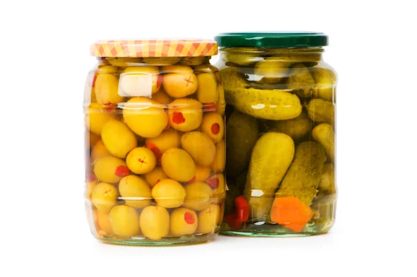 Pickled cucumbers and olives — Stock Photo, Image