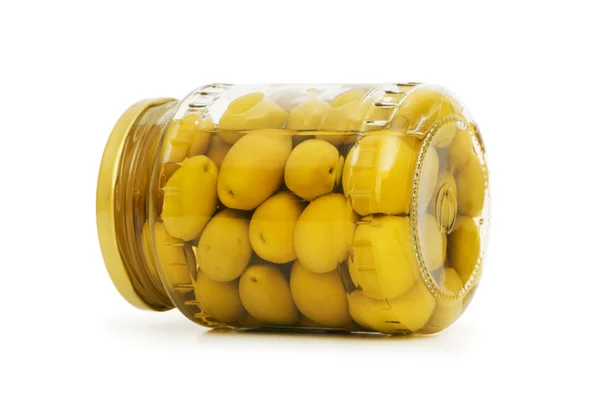 Nakládané olivy do sklenic — Stock fotografie