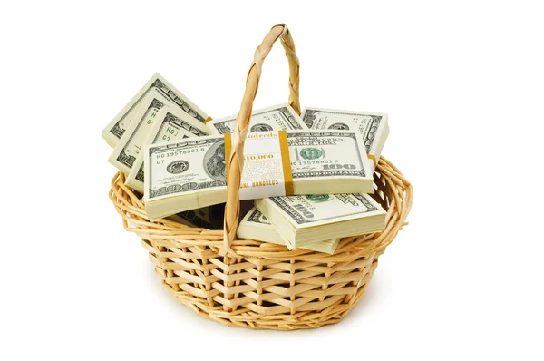 stock image Basket full of dollars isolated on white