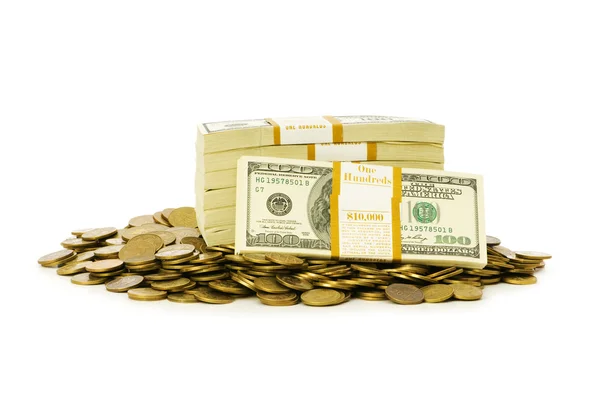 Dollars and coins isolated on the white — Stock Photo, Image