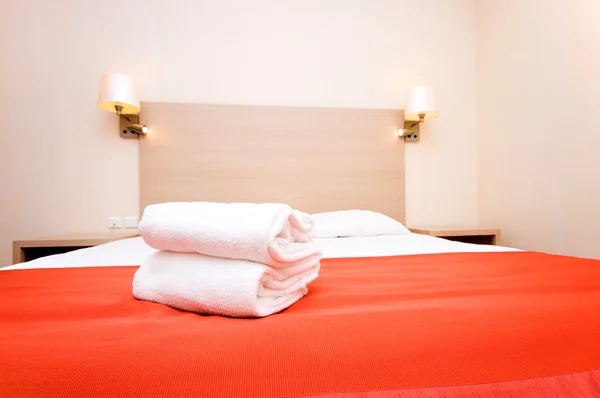 Double bed in the hotel room Royalty Free Stock Images