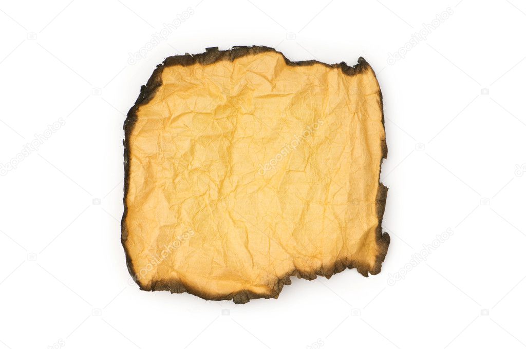 Burnt paper isolated on the white