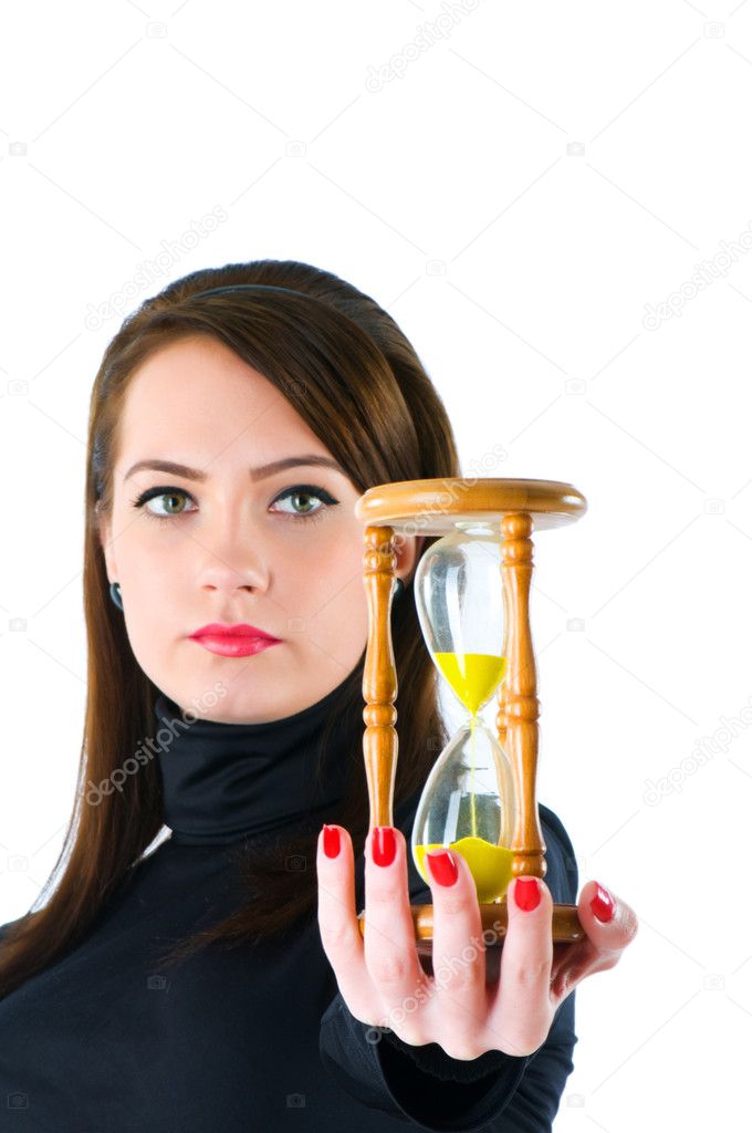 Woman with hourglass isolated