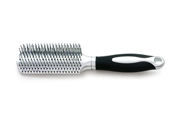 Escova de cabelo de prata isolada no branco — Fotografia de Stock