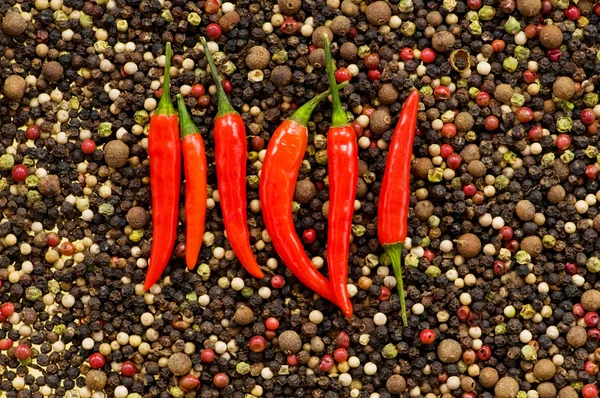Red and green peppers on peppers — Stock Photo, Image
