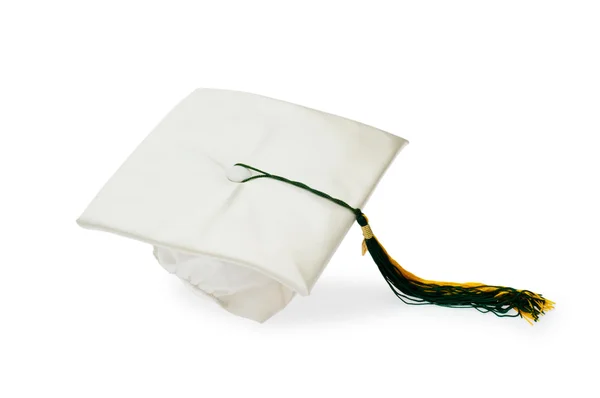 졸업 모자는 흰색 절연 — 스톡 사진