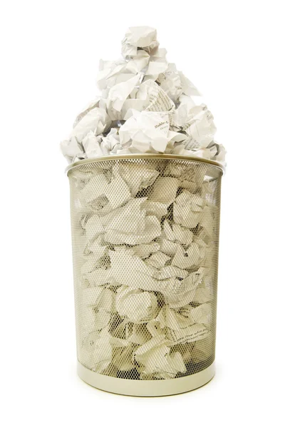 Garbage bin with paper waste isolated — Stock Photo, Image