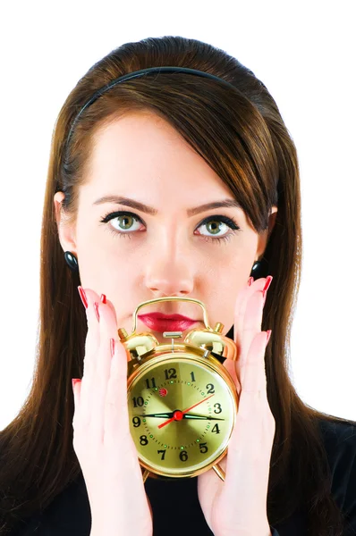 Donna con orologio isolato — Foto Stock