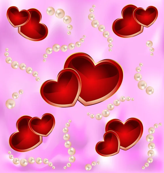 Background with hearts and pearls — Stock Vector