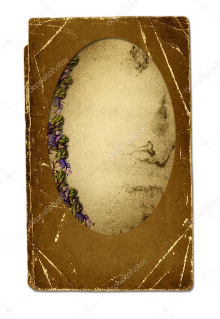 Old grunge paper with flowers isolated
