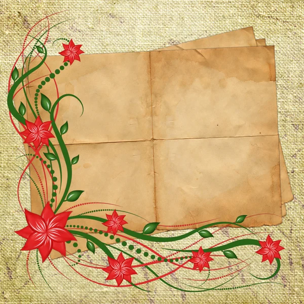 Карточка для оформления с листом и цветами — стоковое фото