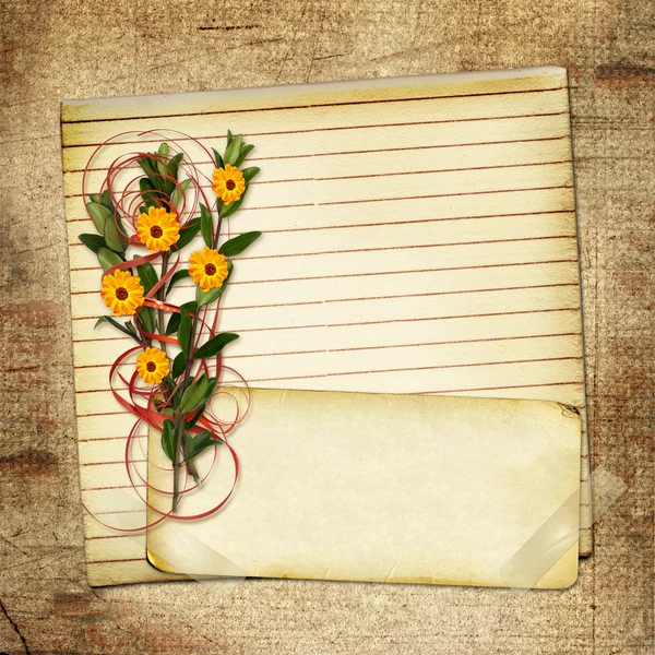 Card with bouquet on old grunge background — Stock Photo, Image
