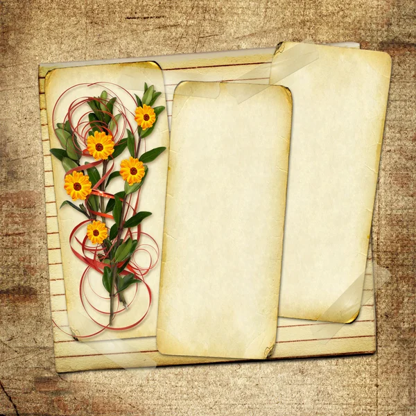 Card with bouquet on old grunge background — Stock Photo, Image