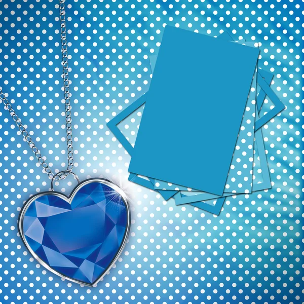 Karta s modrý diamant srdce pro design — Stock fotografie