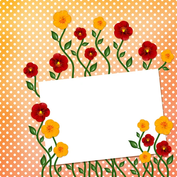 Blad met bloemen op polka dot achtergrond — Stockfoto