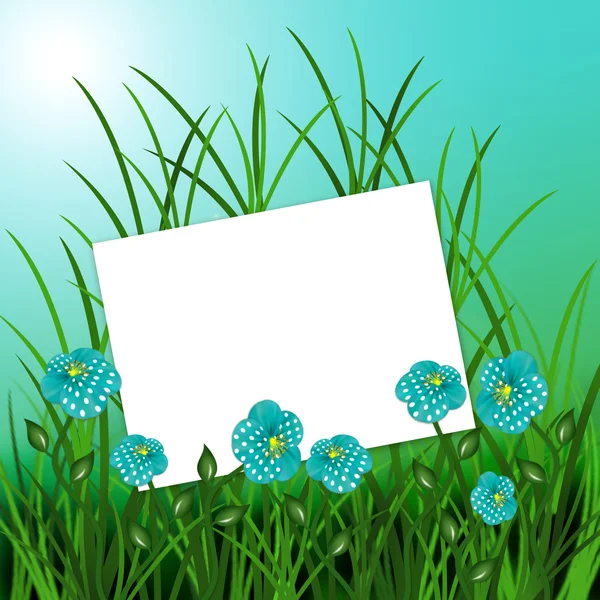 Blad met bloemen op blauwe aard achtergrond — Stockfoto