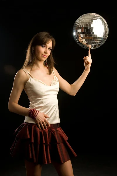 Chica con bola disco — Foto de Stock