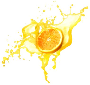 Orange in spray of juice.
