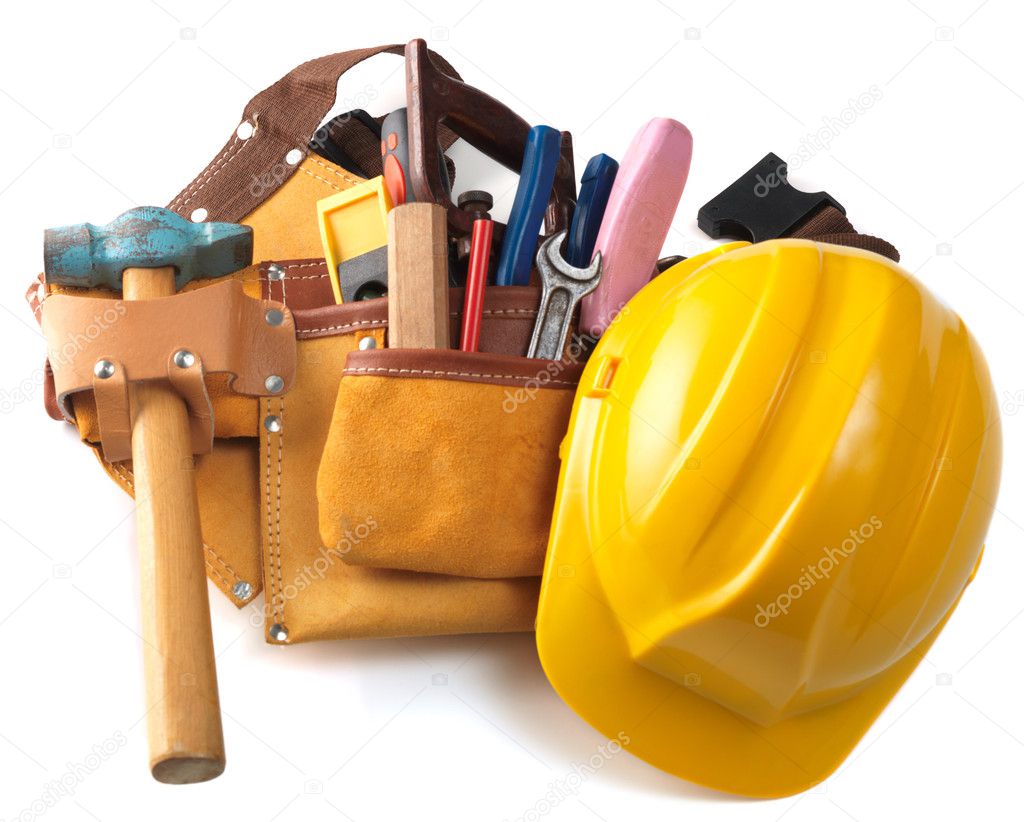 Yellow helmet and different tools isolated — Stock Photo © Irochka #5139106