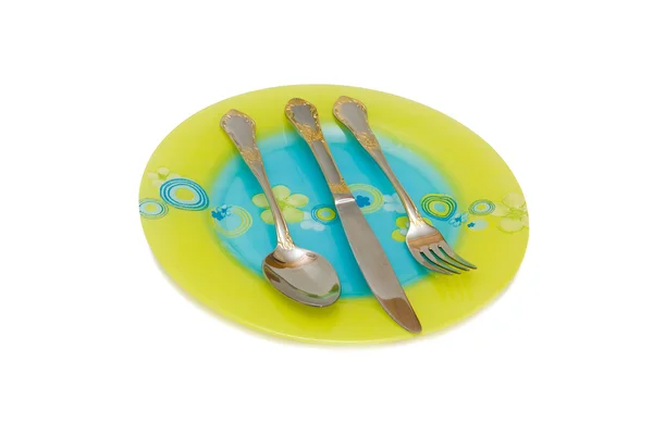 Piatto, cucchiaio, coltello, forchetta — Foto Stock