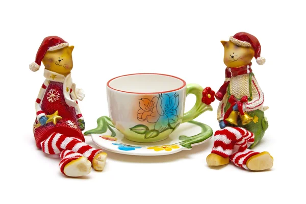 Gatos e xícara de chá — Fotografia de Stock