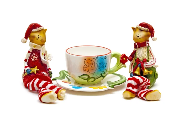 Katter och kopp tekočky a šálek čaje — Stock fotografie