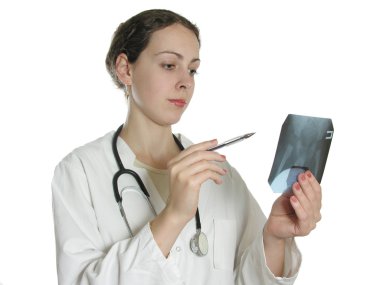 Doctor reviews patient x-ray clipart