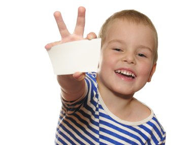 Smile boy with card for text clipart