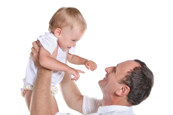Grootvader met baby op handen — Stockfoto