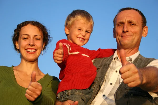 Boy, mother and grandfather giving ok — Stock Photo, Image
