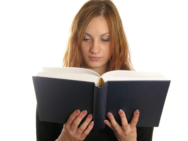 Flickan läsa bok. Skriv din text — Stockfoto