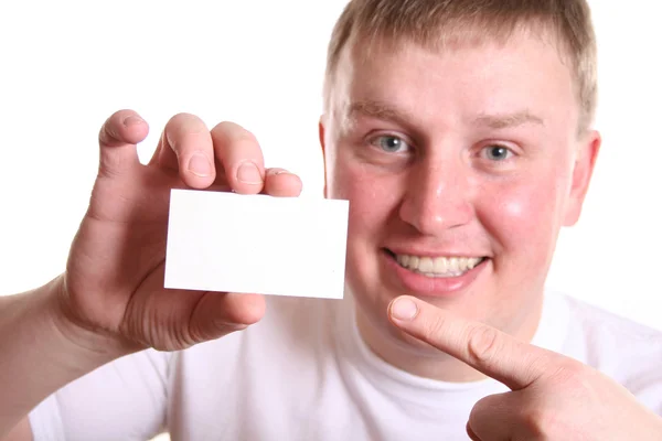 Αγόρι με κάρτα για κείμενο — Φωτογραφία Αρχείου