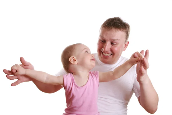 Gelukkig vader met baby met handen — Stockfoto