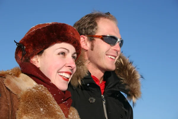 Winter faces profile couple — Stock Photo, Image