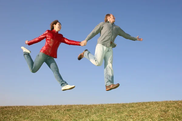 Correr voar salto casal 3 — Fotografia de Stock