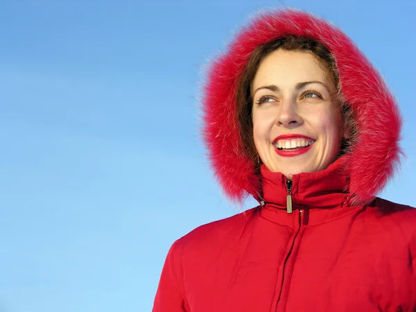 Ansikte kvinnan leende vinter — Stockfoto