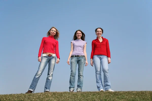 Girls stand on meadow — Stock Photo, Image