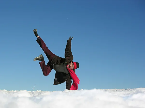 Fun jump man. winter. — Stock Photo, Image