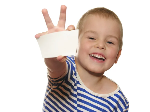 Gülücük çocuk metin için kart ile — Stok fotoğraf