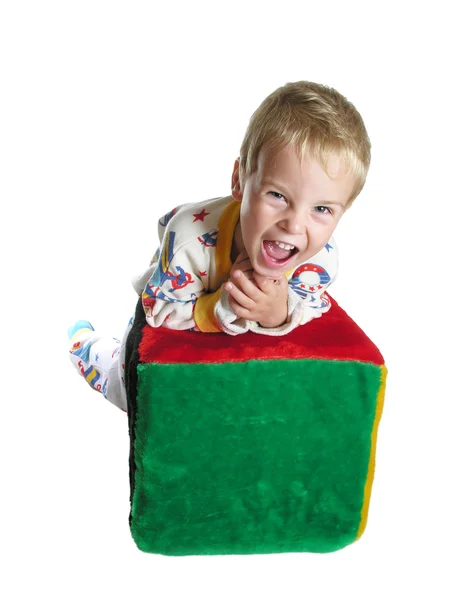 Sorriso menino no cubo — Fotografia de Stock