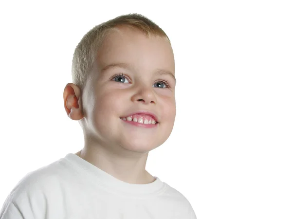 Glimlach jongen op wit — Stockfoto