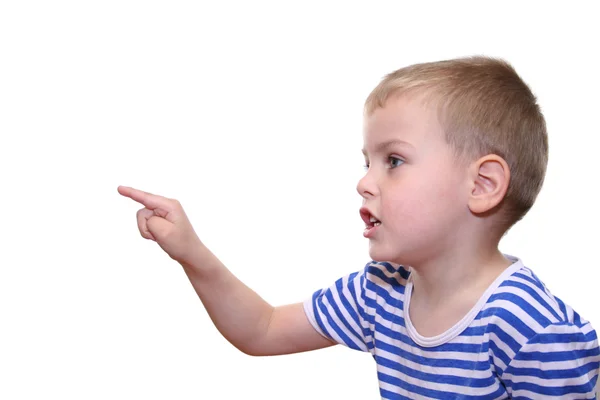 Мальчик с указательным пальцем — стоковое фото