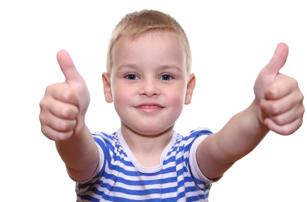 Lycklig pojke med två händer — Stockfoto