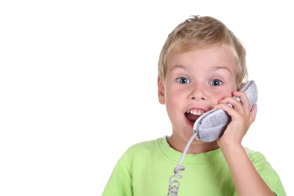 Barn prata telefon — Stockfoto