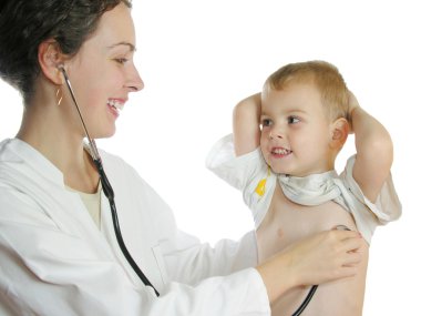 Doctor assessing patient by stethoscope 2 clipart