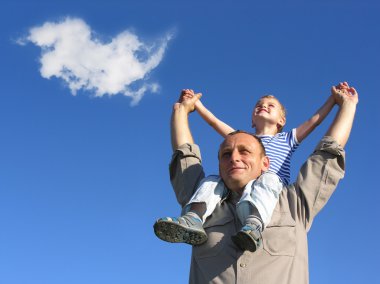 Grandfather and grandson with cloud clipart