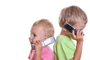 Children with phones clipart